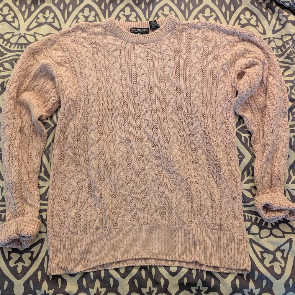Vintage Women's Van Heusen Light Pink Cable Knit Sweater
